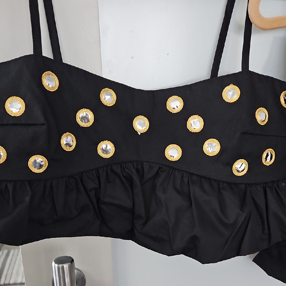 Trendy Boutique Black Satin Bubble Skirt And Top - Picture 2 of 6